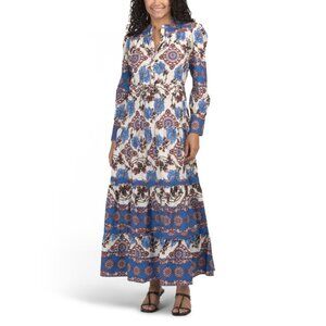 BEYOND BY VERA Blue Multi Sissi Block Printed Maxi Dress